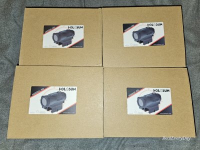 Holosun red dot sights, Ruger takedown barrels, 14" Mossberg bbl kits, RMW DI45 upper