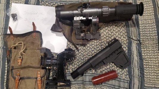 WTS Russian or Bulgarian PGO-7, Galil Bayonet lug,  3-9×24 POSP scope, Bulgarian Bakelite upper handguard, and KAK Shockwave brace