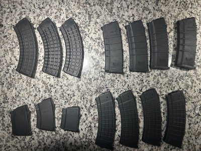 Various Ak Magazines (Saiga Sporter, Promag .223, SGM Tactical .223, Arsenal Circle 10 7.62x39)