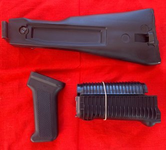 Arsenal 4.5MM Krinkov Stock Set, AK-74 Stock, Yugo M85/92 Wood HG’s, Russian Plum 6x5 Scabbard W/ Frog, 6x5 Bayo Hilt Flecks, Romanian Rear Sight Base