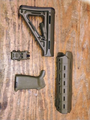 Magpul OD middy furniture & rear sight set