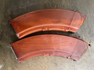 Pair of “worn” Russian Tula 7.62 AKM Bakelite mags.