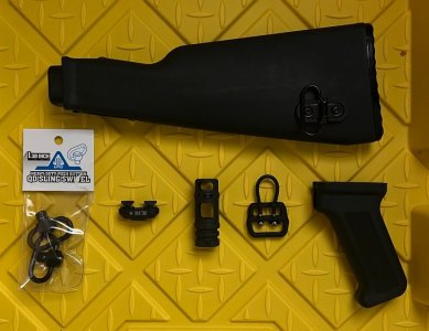 Random Cheap Parts - Arsenal SAM7R Takeoff Stock and Grip, BCM QD Sling Mount, Midwest Industries AK Muzzle Brake, BFG U-Loop, 2x QD Sling Loops