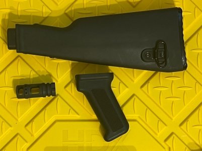 Midwest Industries AK muzzle brake $25 shipped / Arsenal SAM7R takeoff buttstock and pistol grip $40 shipped