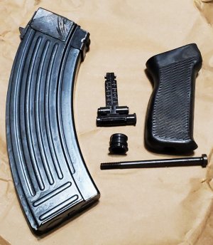 YUGO RPK REAR SIGHT LEAF, 30RD BHO STEEL MAG, GRIP W/SCREW, & MUZZLE NUT