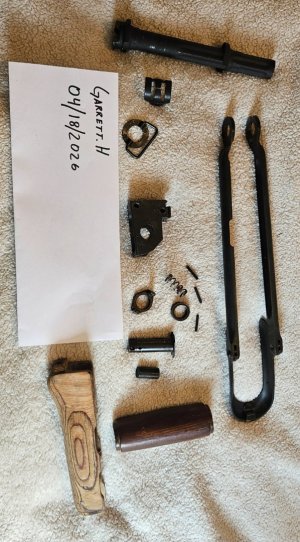 Underfolder stock with hardware, trunnion and mixed handguard set.