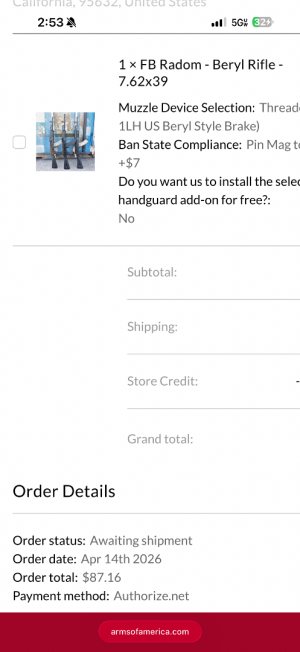 Unfired 762 beryl W optic rail