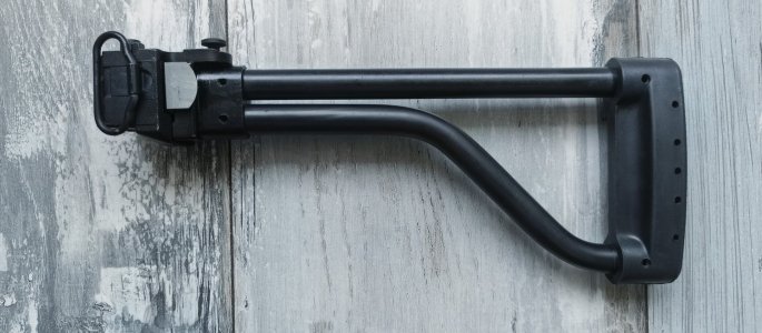 NOS Beryl folding stock with original mounting screws. Unused mint milsurp. Fabryka Broni Radom Armory (circle 11)